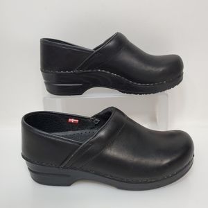 Sanita Black Leather Clogs